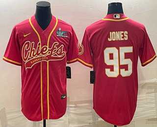 Men%27s Kansas City Chiefs #95 Chris Jones Red With Super Bowl LVII Patch Cool Base Stitched Baseball Jersey->kansas city chiefs->NFL Jersey